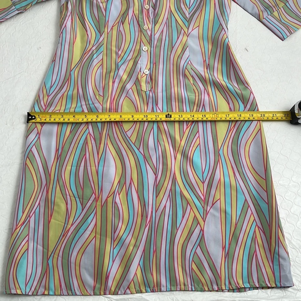 Anthropologie multicolor silk retro pastel patterned shirt dress M - Picture 8 of 11